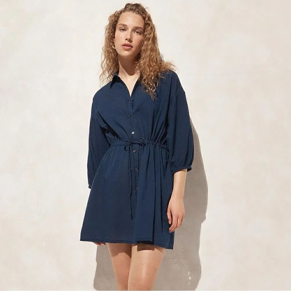 J Crew Cinched Shirt Dress in Indigo Cotton Voile NWT